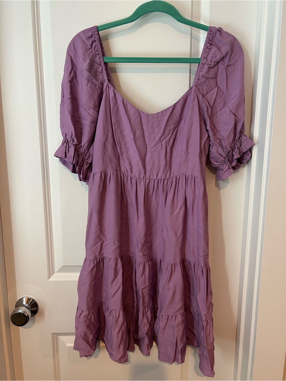 Shinestar Purple Puff Sleeve Tiered Mini Dress